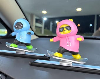 Skateboard Bear Car Dashboard Ornament | Sliding Panda Dashboard Decor | Cute Car Accessory | Kawaii Car Interior Gift
