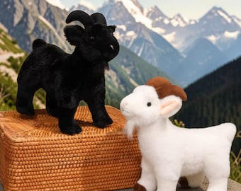 30cm Standing Goat Plush Toy – Realistic Black & White Goat Stuffed Animal, Soft Fluffy Farm Animal Plushie