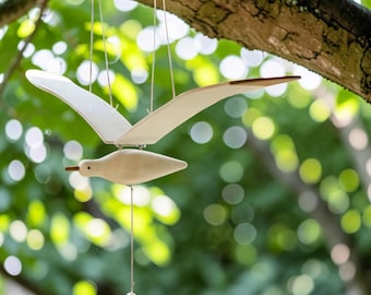 Wooden Seagull Hanging Mobile, Scandinavian Bird Decor, Nursery Ceiling Mobile
