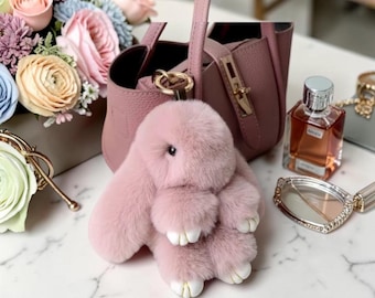 Fluffy Bunny Keychain Plush, Cute Rabbit Bag Charm, Soft Faux Fur Bunny Pendant, Kawaii Purse Accessory, Gift for Girls