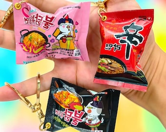 Cute Instant Noodles Keychain, Mini Ramen Bag Charm, Kawaii Snack Keyring, Korean Noodle Phone Pendant, Funny Food Lover Gift