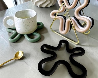 Geometric Silicone Coaster Heat Resistant Non-Slip Cup Mat Modern Flower Shaped Trivet Table Protector