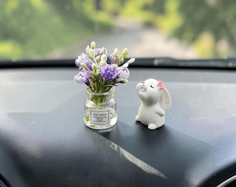 2pcs Cute Rabbit Ornament Flower Vase Decor For Car Interior