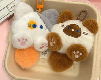 Cute Long Tail Cat Plush Keychain Soft Cartoon Bag Charm Pendant with Lobster Clasp Gift