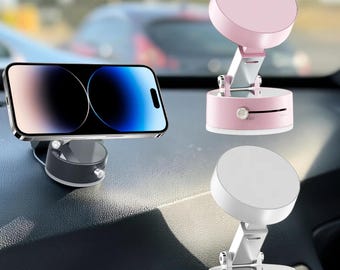 Magnetic Car Phone Holder, Vacuum Suction Mount, Foldable Auto Phone Stand, Double-Sided Magnetic Dashboard Accessory, Universal Mount