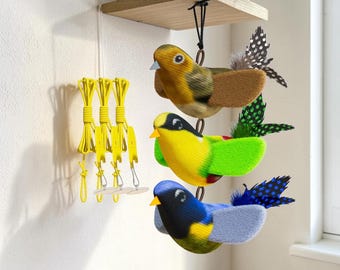 Interactive Hanging Bird Cat Toy with Feather Teaser Realistic Plush Bird Indoor Kitten Play Toy