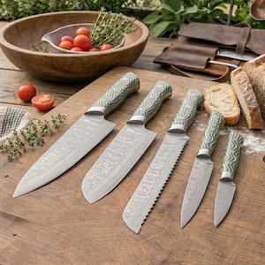 Damascus Steel Kitchen Knife Set, Professional Chef Knife Set, Kitchen Accessories, Birthday Gift for Chef, Anniversary Gift