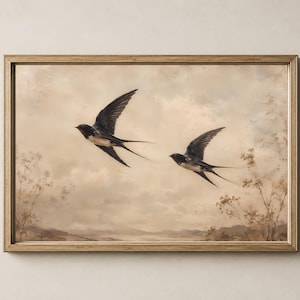 Vintage Schwalbe Vogel Druck, Cottagecore Bauernhaus Dekor, Antike Wandkunst (Digitaler Download)