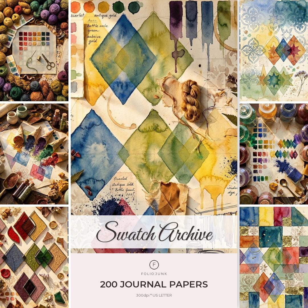 Fabric Swatch Junk Journal Pages, Vintage Textile Papers, Sewing ...