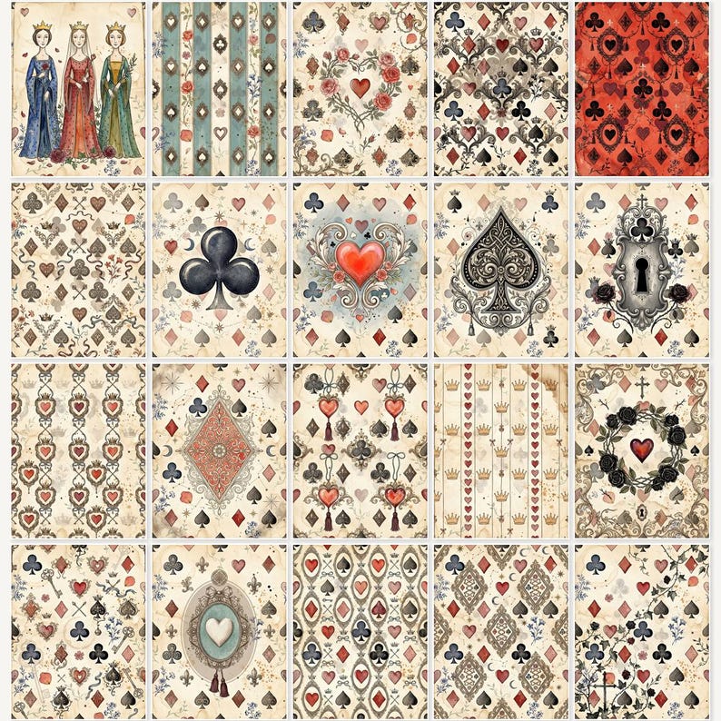 Vintage Playing Cards Ephemera, Retro Card Printables, Junk Journal ...