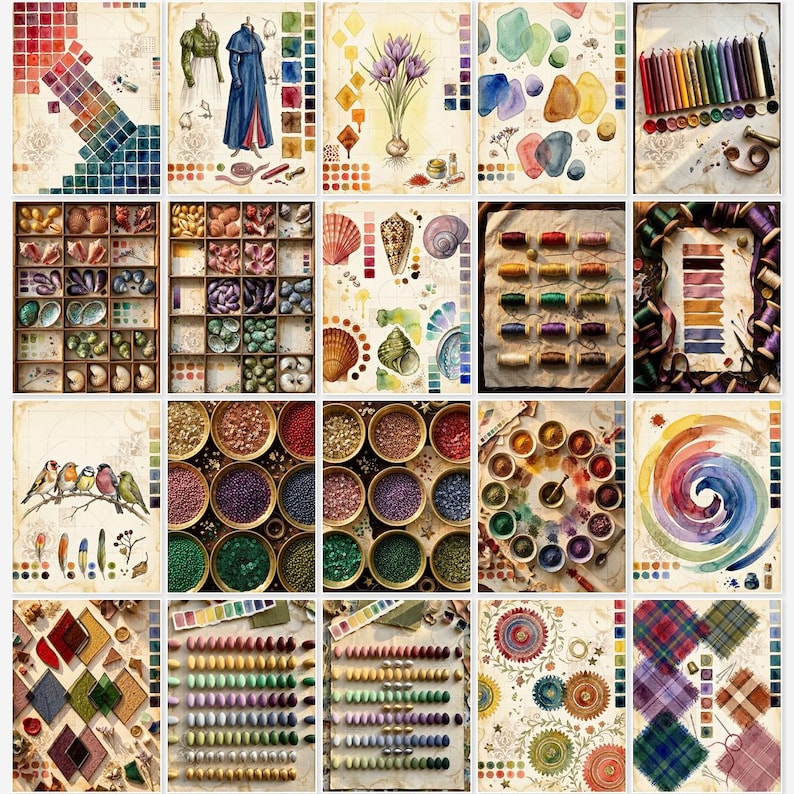 Fabric Swatch Junk Journal Pages, Vintage Textile Papers, Sewing ...