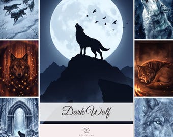 Kit de diario de recortes Lobo Oscuro, Páginas imprimibles de Lobos Místicos, Páginas imprimibles de hombre lobo, Diario de recortes de naturaleza, Ephemera Scrapbooking