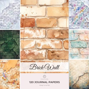 Brick Wall Junk Journal Pages, Brick Digital Papers, Vintage Decorative Printable Pages, Brick Craft Paper Pattern Background Paper Ephemera
