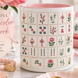 Tasse de tuile de mahjong | tasse florale de mahjong | Jolie tasse à café pour les amateurs de mahjong image 5