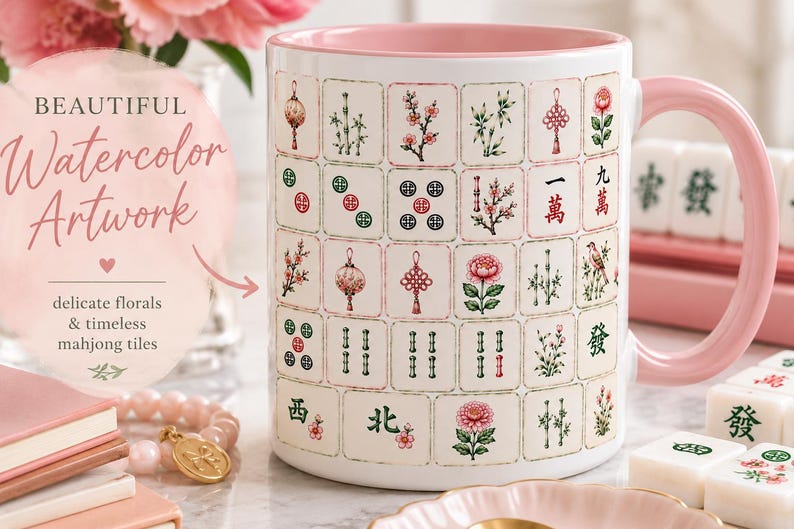 Tasse de tuile de mahjong | tasse florale de mahjong | Jolie tasse à café pour les amateurs de mahjong image 5