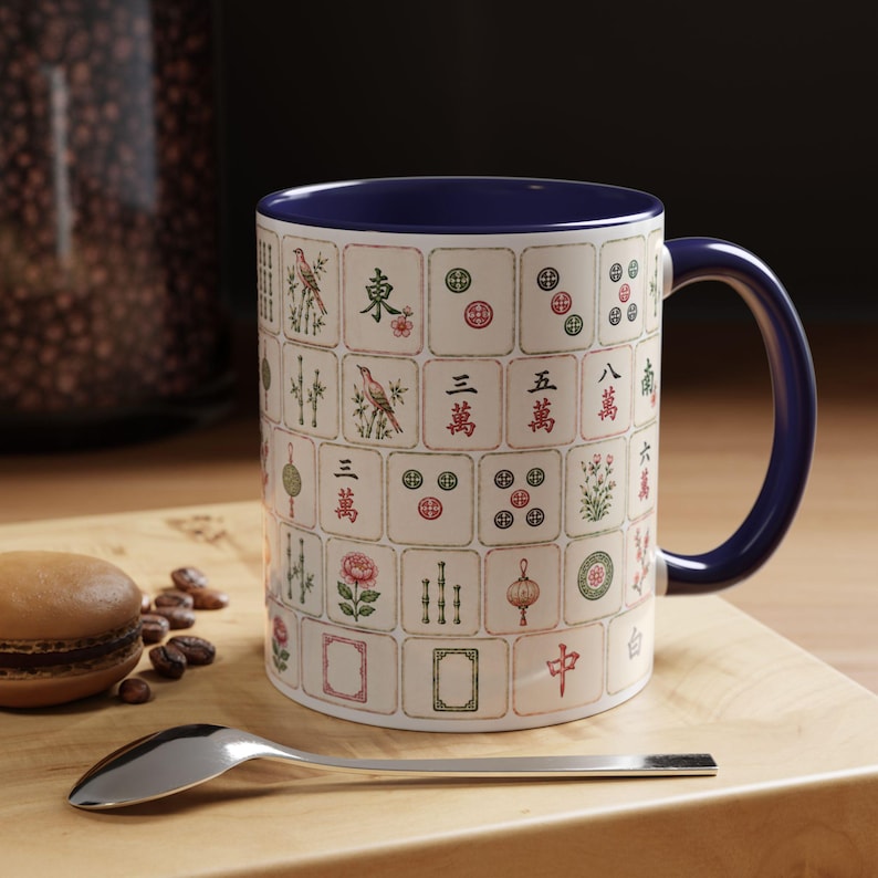 Tasse de tuile de mahjong | tasse florale de mahjong | Jolie tasse à café pour les amateurs de mahjong image 3