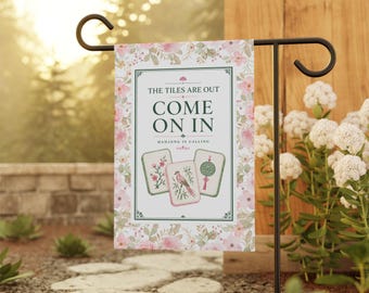 Drapeau de jardin de bienvenue pour une soirée Mahjong, décoration florale pour une soirée jeux de terrasse