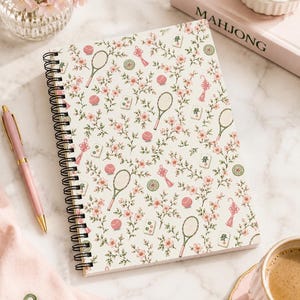 Cuaderno de tenis y mahjong con diseño de flores de cerezo / Cuaderno de escritura floral para tenis / Regalo para jugadores de mahjong / Cuaderno de tenis / Colección Blossom