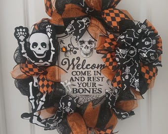 Halloween Wreath, Skeleton Wreath, Halloween décor