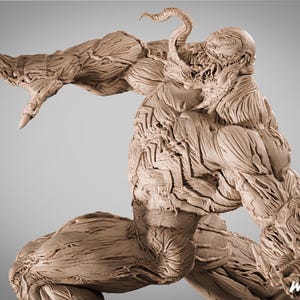 May include: A tan-colored, unpainted 1/6 scale resin figure of a muscular creature with a long, protruding tongue and textured, vein-like skin. The figure is in a dynamic, crouching pose with one arm extended. Text on the image includes "1/6", "RESIN & FDM", and "WICKED".