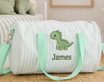 Personalized Striped Duffle Bag, Embroidered Kid Name Travel Tote, Sleepover Overnight Bag, Kids Gift