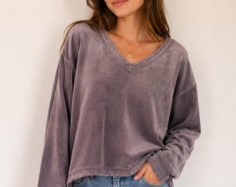 Jersey de estar por casa House of Harlow 1960 de terciopelo con cuello en V, color gris, talla M