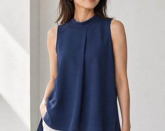 Theory Navy Sleeveless Mock-Neck Camisole