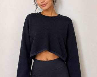 ALO Yoga Black Cropped Crew Sweatshirt