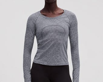 Lululemon Swiftly Tech LS Heather Gray Seamless Thumbhole Top Sz 2