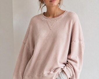 aerie Waffle-Knit Crew Sweater in Dusty Rose