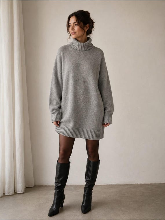 gap grey sweater dress Gray Oversized Turtleneck attr-10992-61383