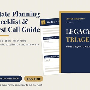 Estate Planning Checklist Printable: End-of-Life Planner PDF, Important Documents Organizer, Emergency Binder, Legacy Triage Guide (Instant)