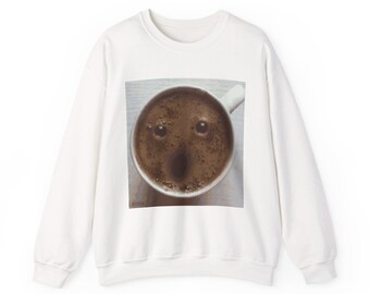 Frothy Coffee Face Crewneck | Cute Coffee Mug Foam Print