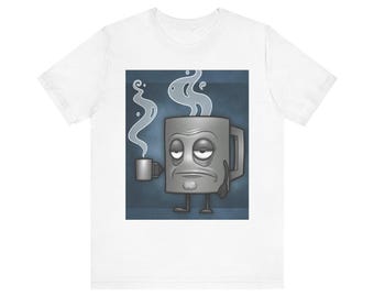 Sleepy Coffee Mug Character T-Shirt | Cute Grumpy Beverage Tee