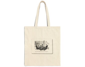 Vintage Office Illustration Tote Bag | Retro Desk Scene, Black & White
