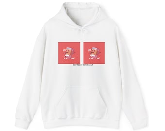 Coffee Cup Character Hoodie | Cute Illustration, Pink Square Art