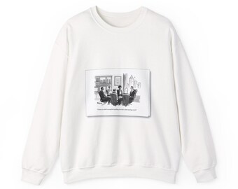 Office Meeting Cartoon Crewneck Sweatshirt | Black & White Illustration