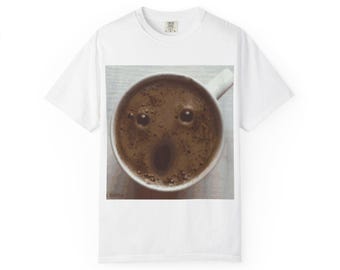 Surprised Coffee Face T-shirt | Circular Back Text Design