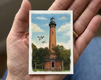 ACEO Lighthouses Artist Prints: Trading Cards, Mini Art, Cape Hatteras, Cape May, Atlantic Coast