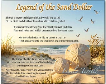 Sand Dollar Poem Print: Beach Wall Art, Legend of the Dollar, Ceramic Tile