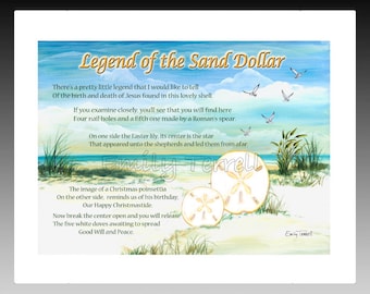 Sand Dollar Poem, Verse, Sand dollar print, Beach Quotes, Sand dollars, Sand dollars, Artist Emily Terrell, Wall art, Tabletop frame