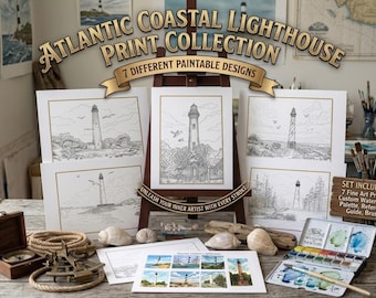 Paintable 6x8 Lighthouses: Coloring prints, watercolor, markers, colored pencils