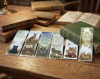 Woodland Animal Bookmarks: Bear, Deer, Raccoon, Rabbit, Wolf, Fox Art Prints