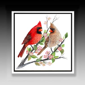 Wall Art Ceramic Tile, Female Cardinals Print, Red Cardinal Bird, Female Cardinal, Ceramic Tile Art, Tile Art, Male and Female Cardinals