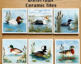 Waterfowl Tiles: Duck Prints, Mallard, Wood, Eider, Merganser, Loon, Prints