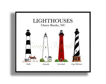 Outer Banks North Carolina Lighthouses, Lighthouse Collections, Lighthouses Print, White Lighthouse, Black and White