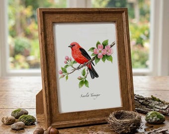 Scarlet Tanager Print: Bird Prints, Greeting Cards, Illustrations, Framable artwork