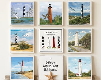 Atlantic Coastal Lighthouses Set of 8: Ceramic Art Tiles