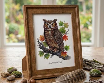 Great Horned Owl Print: Birds of Prey, Nature Prints, Feathers, Note Cards