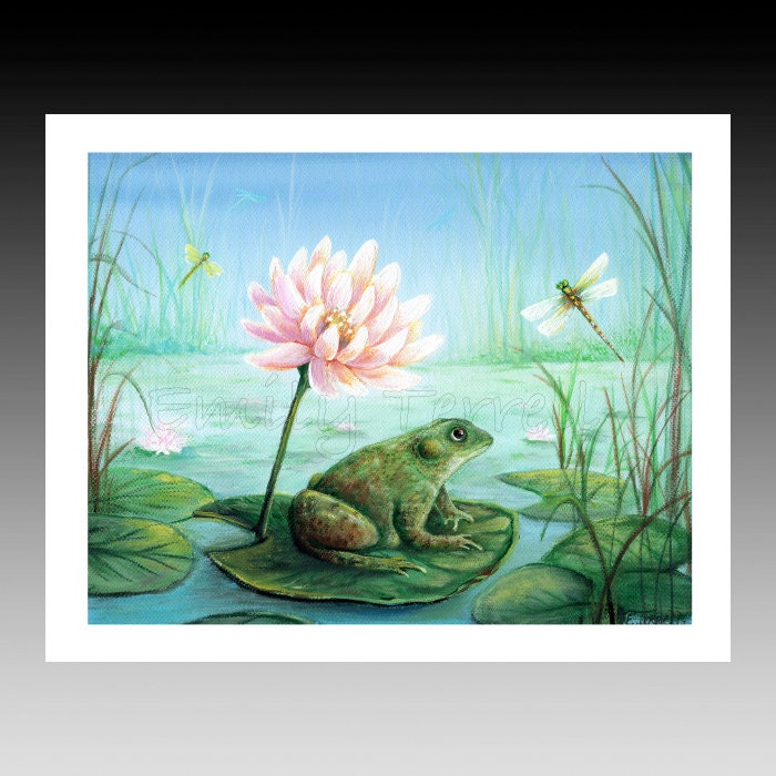 Frog On Lily Pad Print Dragonfly Print Dragonflies Frogs Etsy